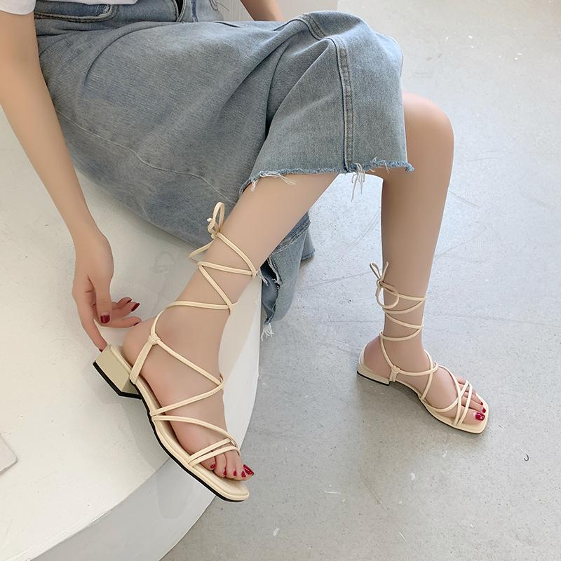 Fashion Summer New Roman Sandals Square Toe Open Toe Thin Strap Versatile Block Heel Low Heel Strap-on Women's Shoes