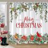 Merry Christmas Shower Curtain Winter Red Truck Snowman Reindeer Snow Farmhouse Shower Curtain Washable Polyester Bathroom Decor