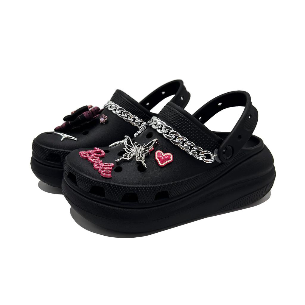 Crocs Classic Quiet Clog Black Pink Berry EVA Jinling Chaochuang Bow Dark Colour Sweet Cool Hole Shoes Women's Black