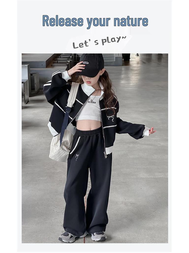 2025 Girls' Fashionable Spring & Autumn Tracksuit: Stylish Jacket for Big Kids