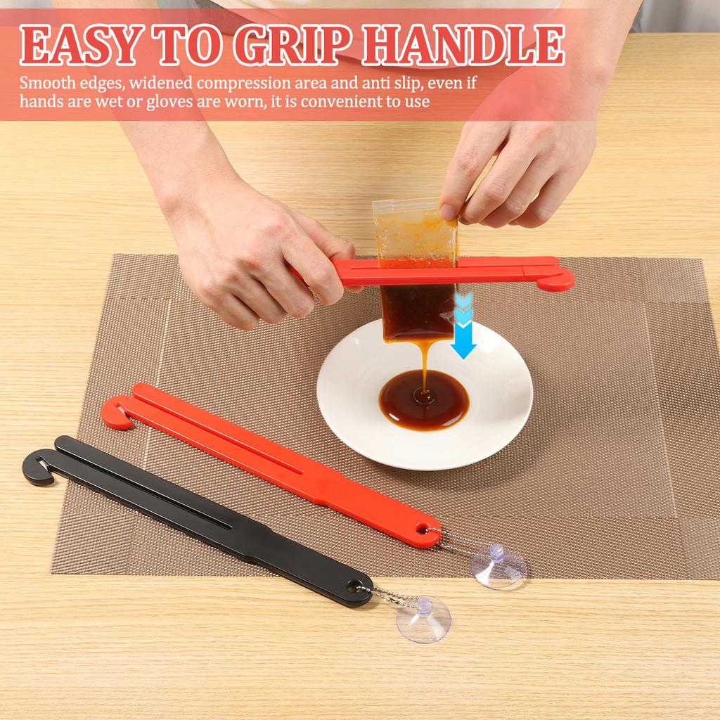6Pcs Food Bag Opener with Stainless Steel Blade Quick Cut Food Packet Pouch Cutter Squeezer with Suction Cup and Hanging Chain
