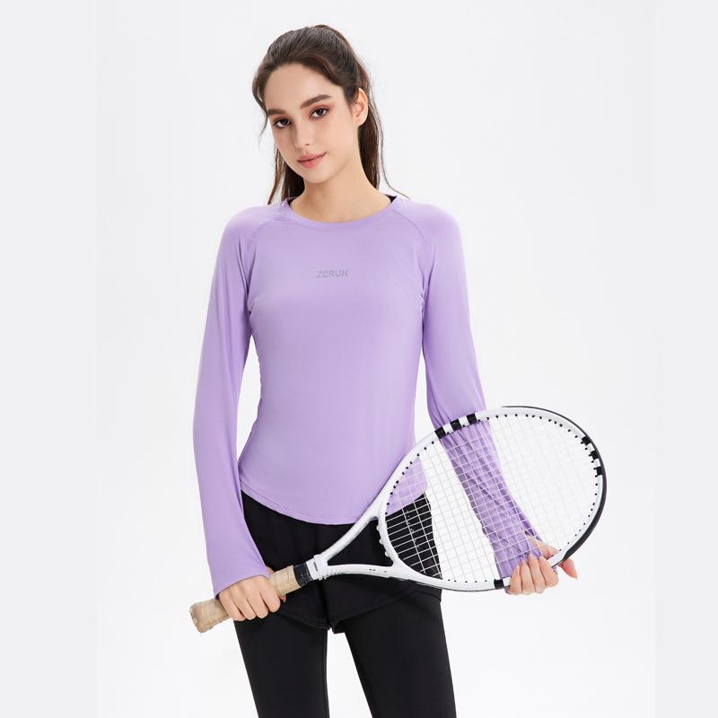 Ice Silk Long Sleeve Women's Quick-Dry Yoga Running Fitness Top - Slim Fit, Round Neck T-Shirt for Spring, Summer, Autumn