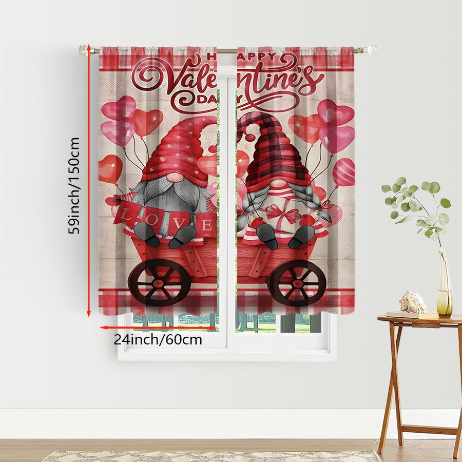 2pcs Valentine's Day Love Gnome & Heart Curtains   Perfect for Festive Window Decor   Charming Home Bedroom Living Room Decor