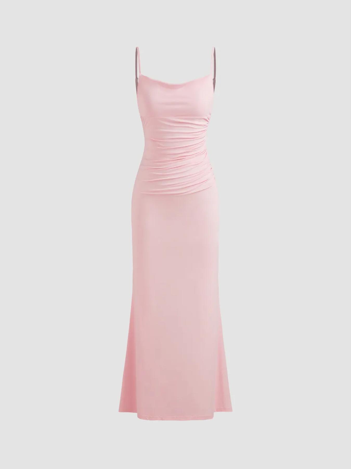 Early summer exquisite dress light luxury backless lace splicing fishtail long dress high-end temperament suspender dress skirt XS розовый