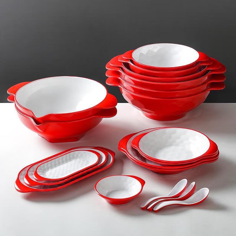 Shengjia Melamine Red & White Fast Food Tray Set