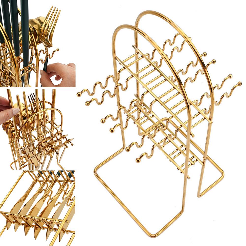 Luxury Cutlery Storage Rack Organizer Tableware Dinner Dessert Knife Fork Tea Coffee Spoon Stainless Steel Rack Kitchen Tools