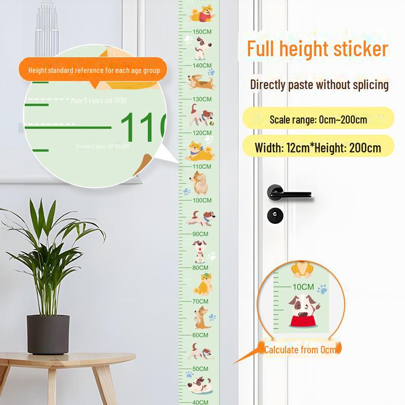 Children's Room 2m Self-Adhesive Height Chart Stickers - Cartoon Design for Baby Measurement & Wall Decoration