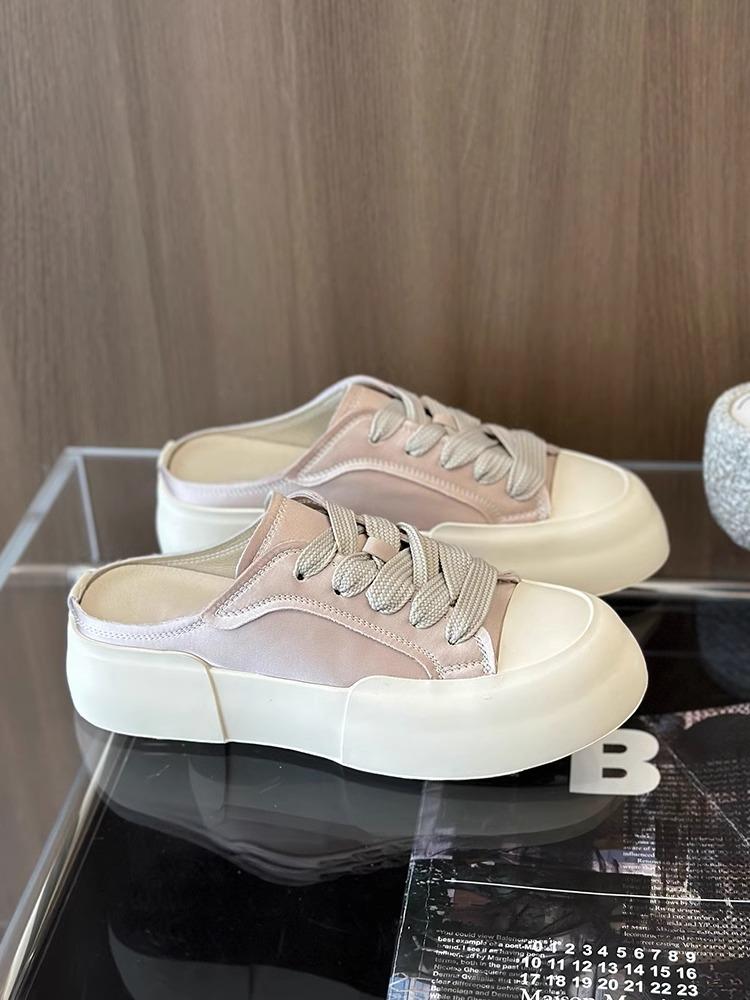 Satin bag head half drag women 2025 new satin shoes bread slippers outer wear color matching lazy casual sandals light