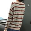 Pullover Damen M - 6XL Plus Size Frühling und Herbst Damen Lockerer Bequemer Rundhals-Streifenpullover Dehnbarer Vielseitiger Langarm-Strickpullover