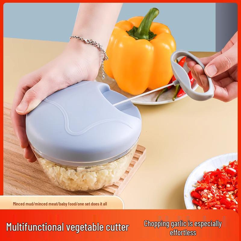 

Manual Garlic Press and Mincer: Efficient Household Pull Chopper for Garlic Purée and Minced Garlic. Medium Blue 500ML with Three Blades