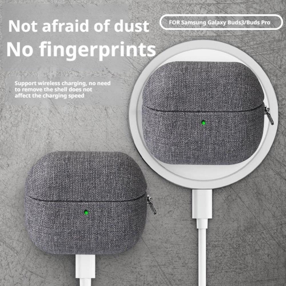 Solid Color Coarse Cloth Pattern Fabric Hard Case For Samsung Galaxy Buds3 Pro&Buds 3 Bluetooth Earphone Protective Shell Cover