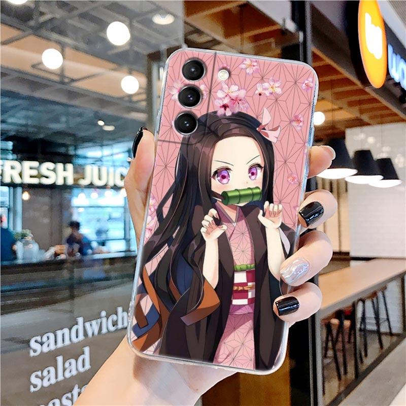 Kamado Nezuko Kimetsu No Yaiba Demon Slayer Clear Case for Samsung Galaxy S22 S21 S20 FE S 22 Ultra S10 E S9 Plus 5G Cover Coque