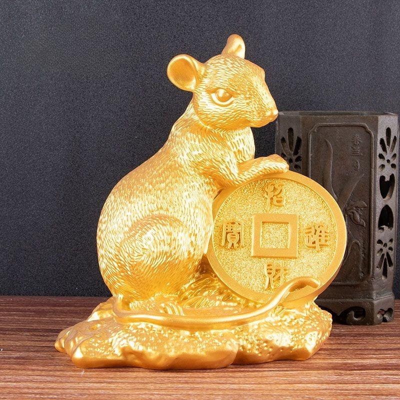 Chinese Zodiac Rat Figurine: Wealth-Attracting Zodiac Rat Living Room Decor Gift