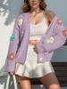 Süßer Damen Pullover Blumenmuster Knopf Strickjacke Süß Frisch Locker Langarm
