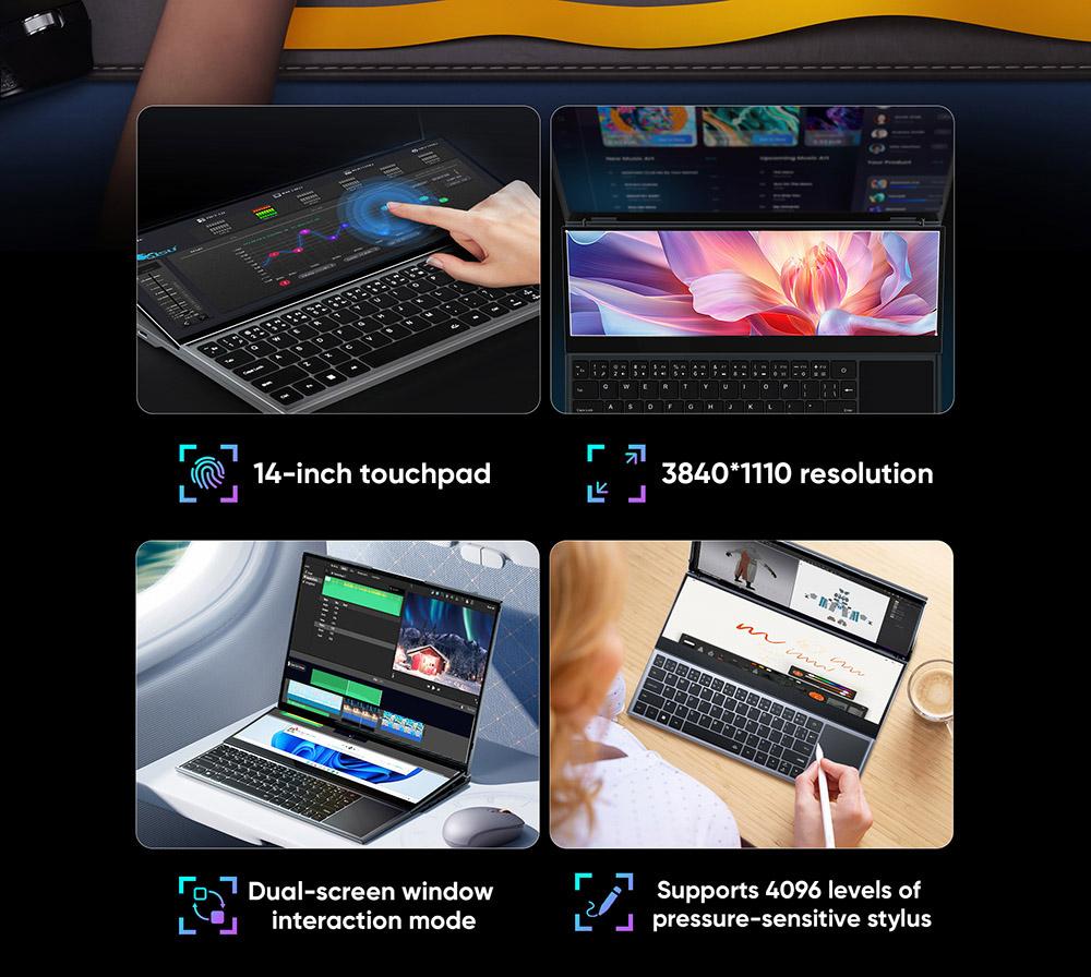 Odnowiony laptop N-one NBook Fly z dwoma ekranami Intel® Core™ i7-10850H 2.7GHz 16 cali 1920*1200 Pełny ekran 14 cali 1920*550 RAM:16 GB pamięci DDR4:1TBSSD