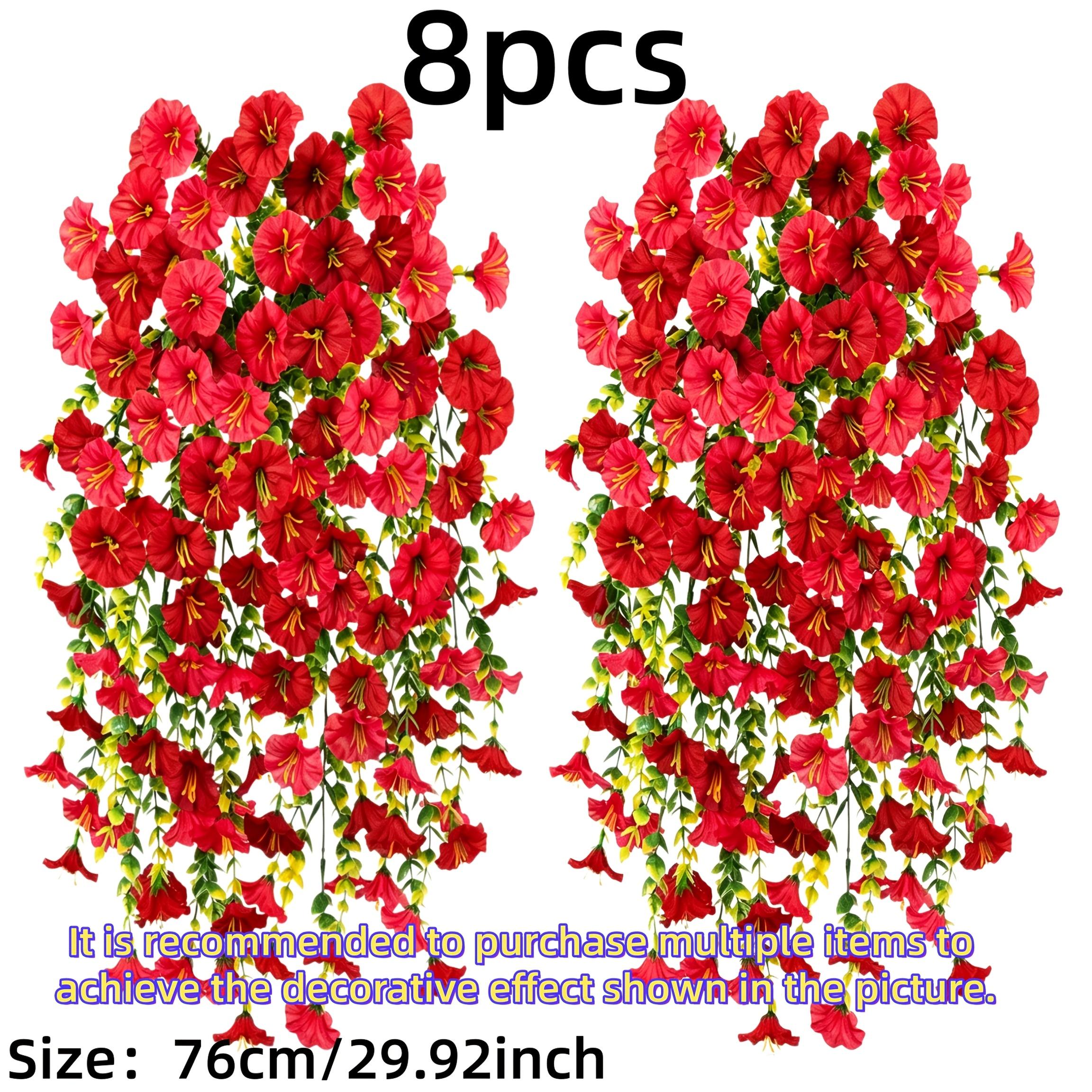 

8Pcs Artificial Morning Glory Plants For Outdoor Holiday Decor - Rose Red, Purple, Red, Yellow - 4 Color Combinations For A Rich And Diverse 8pcs рожевий червоний колір