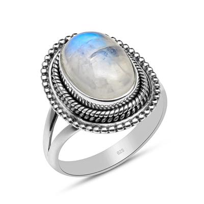 Natürlicher Regenbogen-Mondstein aus massivem 925er-Sterlingsilber mit Perlen und geteiltem Schaft für Damen und Mädchen