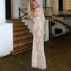 White Lace Long Sleeve Maxi Dress with Back Tie Detail