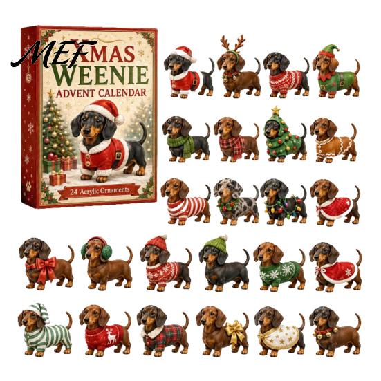 Collection de Figurines Mignonnes Calendrier de l'Avent Noël 2026 Teckel, Ensemble d'Ornements Collectibles Compte à Rebours 3D Calendrier d'Halloween avec 24 Mini Figurines de Chiens,
