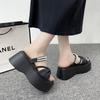 Fashion 8CM Heels Wedge Slides Sandals Women Casual Outdoor Slippers Female Summer Non Slip Beach Slippers Walking Chunky Shoes Woman