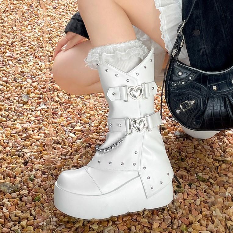 Queen Fan Black British style platform knight boots women's 2025 new summer versatile heightening soft-soled boots