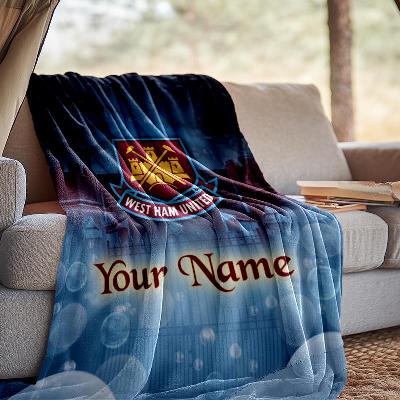 Custom Name West Ham United Throw Blanket - Perfect for Couch, Bed, Office, and outdoor Travel - Ideal Gift for Christmas & Holidays