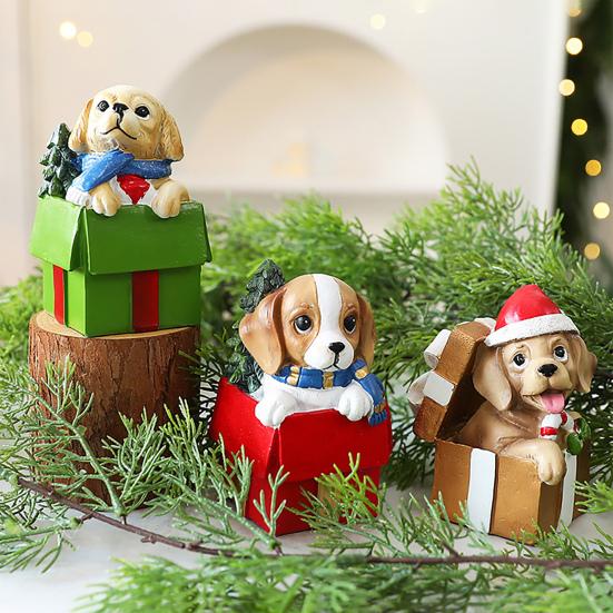 Christmas Puppy Resin Ornament Cute Puppy In Scarf Figurine Christmas Showcase Desk Home Office
