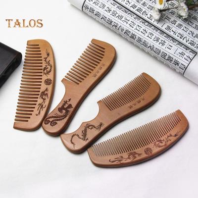 Eerlijk gezegd Draak Feniks Gegraveerde Perzik Hout Gezonde Massage Antistatische Haarverzorging Kam