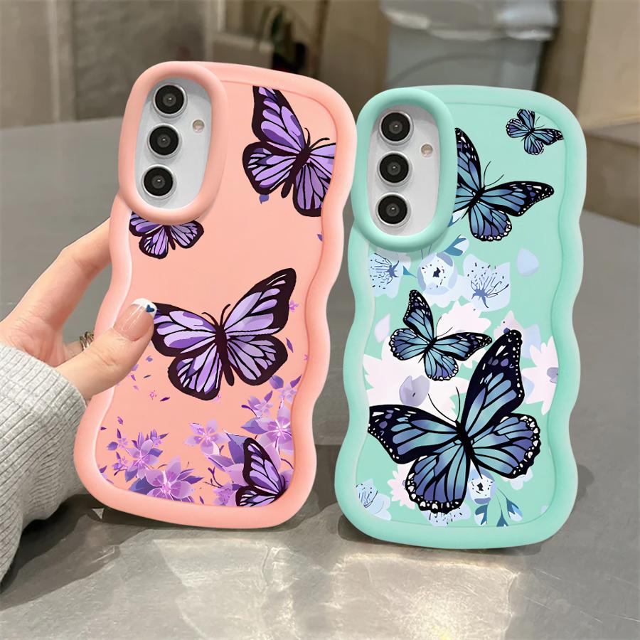 Case for Samsung Galaxy A12 A21s A11 A16 A13 A52 A14 A15 Soft Phone Cover A06 A23 A03 A22 A53 A04 A05 A33 INS Retro Butterfly