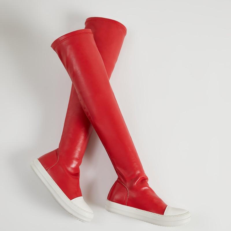 Stretch Over Kne Støvletter Kvinner Tykk Såle Plattform Høydeøkende Designer Lange Støvletter Stor Størrelse Alt Match Botas Casual