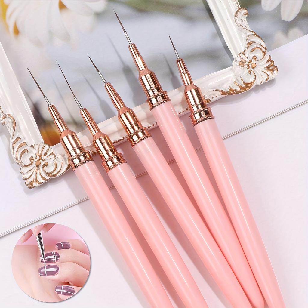 5PCS Nail Art Liner Brushes Set Elongated Gel Polish Painting Lines Striping Drawing Nail Design Pen Professional Manicure Tool