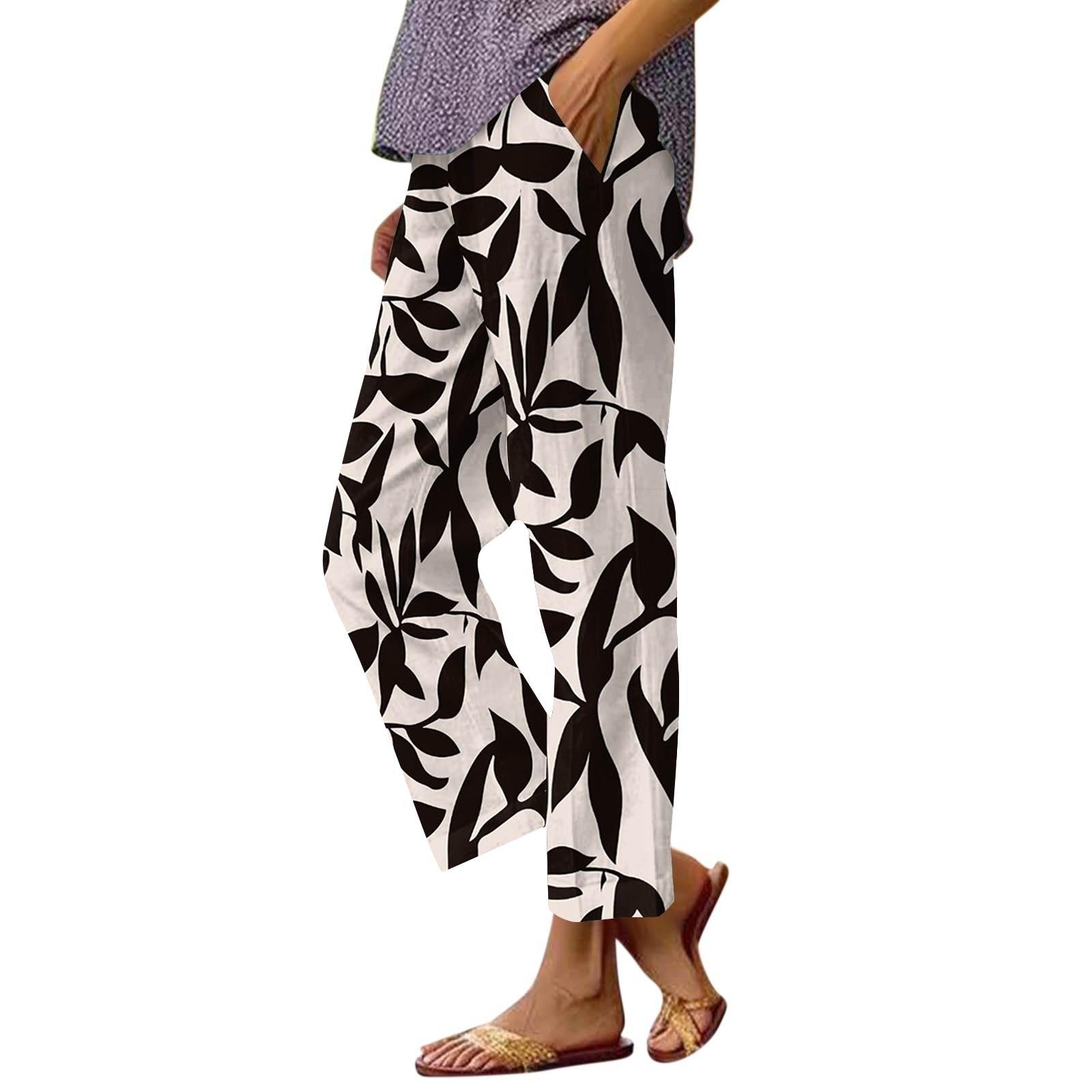 

Женские повседневные модные принтованные прямые брюки с карманами XXL бежевый