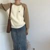Women's Color-Block Crew Neck Raglan Sleeve Sweater Loose Outer-Wear Thickened Long-Sleeve Top Versatile Knitwear for Autumn & Winter