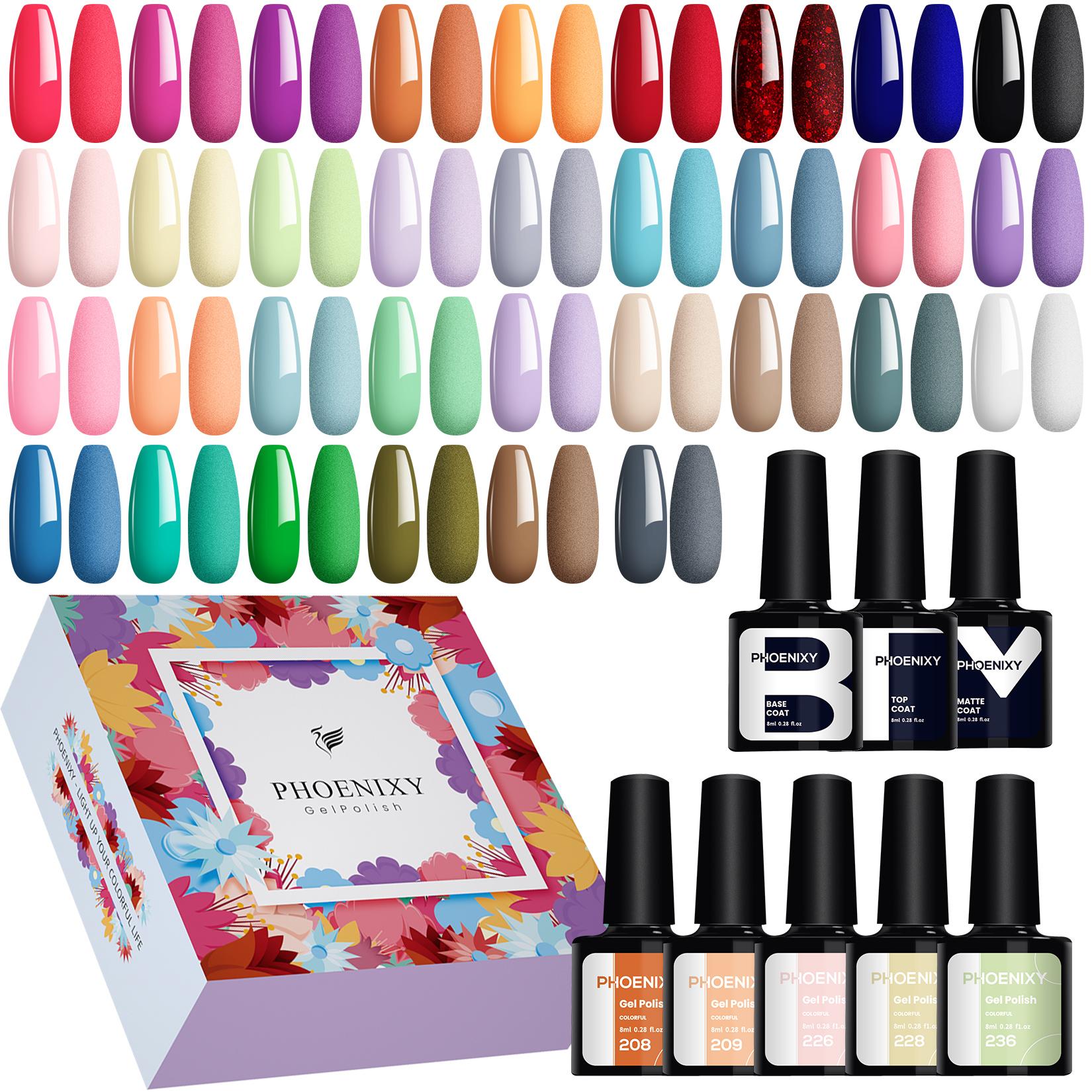 

PHOENIXY 20 шт. 8 мл гель-лака для ногтей 3 флакона базы и глянцевого матового верхнего покрытия Набор для замачивания гелевых ногтей Подходит для всех сезонов Подарки с гель-лаком 23pcs 03