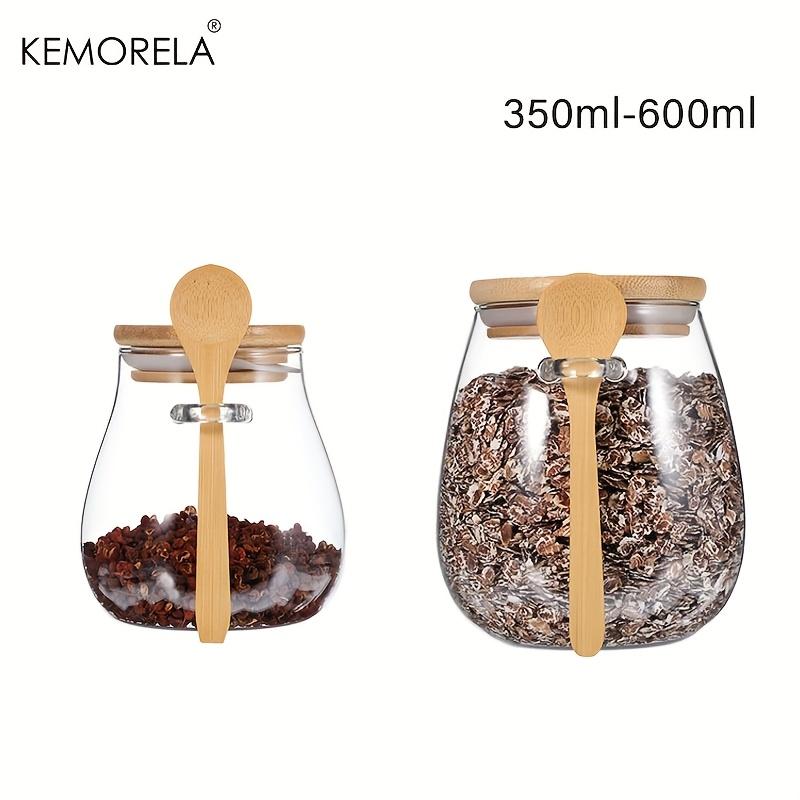 2PCS Jar+Spoon Airtight Glass Storage Jars For Coffee Sugar Tea Salt Candy And Spices Ideal Kitchen Storage For Home Restaurant