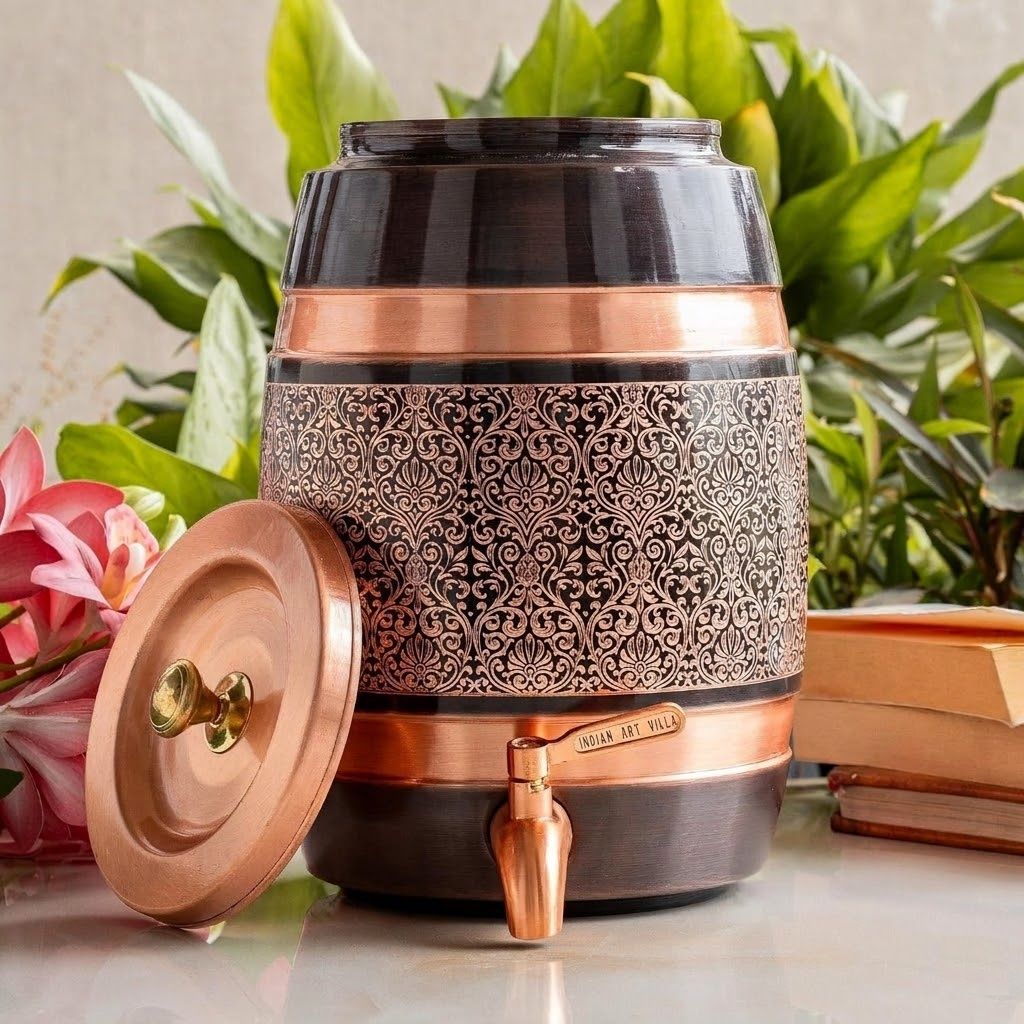 Pure Copper Water Pot with Tap, 5 Liters for Home, Kitchen, Restaurant & Gifting