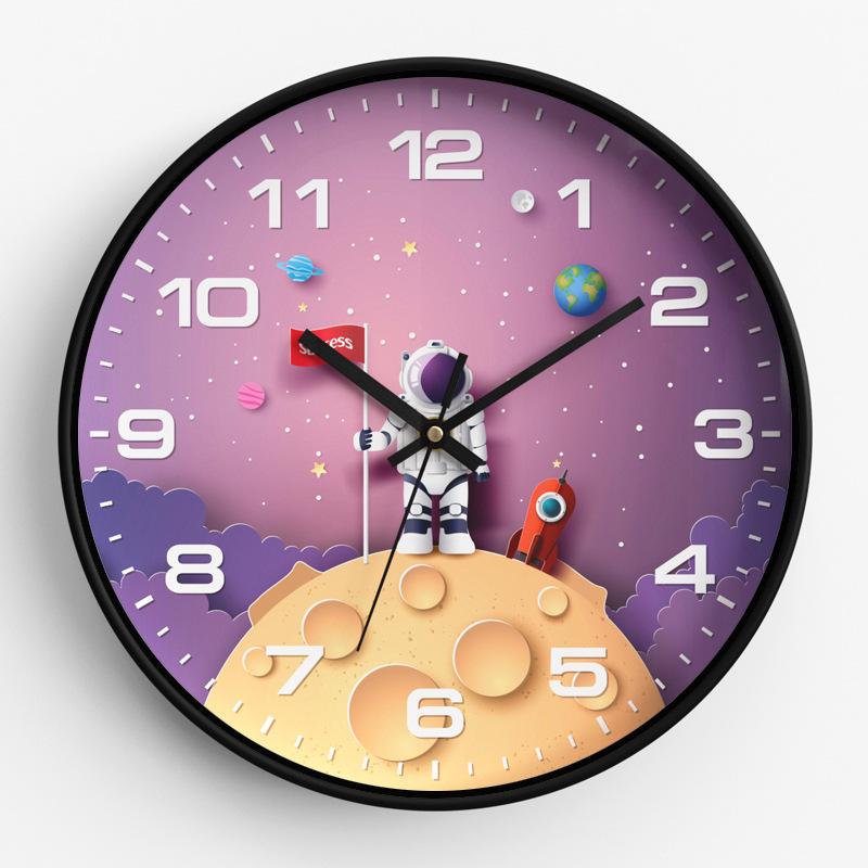 Children's Room Wall Clock Clock Cartoon Astronaut Silent Clock Bedroom Quartz Clock Home Wall Hanging 8 Inches 20CM