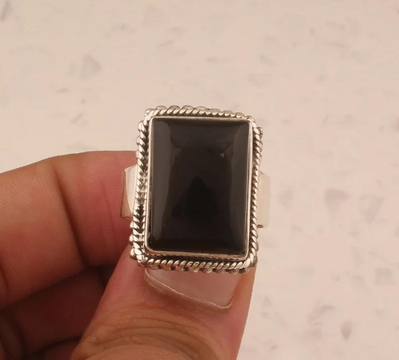 Black Onyx Gemstone Handmade Designer Birthstone Ring, 925 Sterling Silver Jewelry, Ring For Women, Christmas Gift