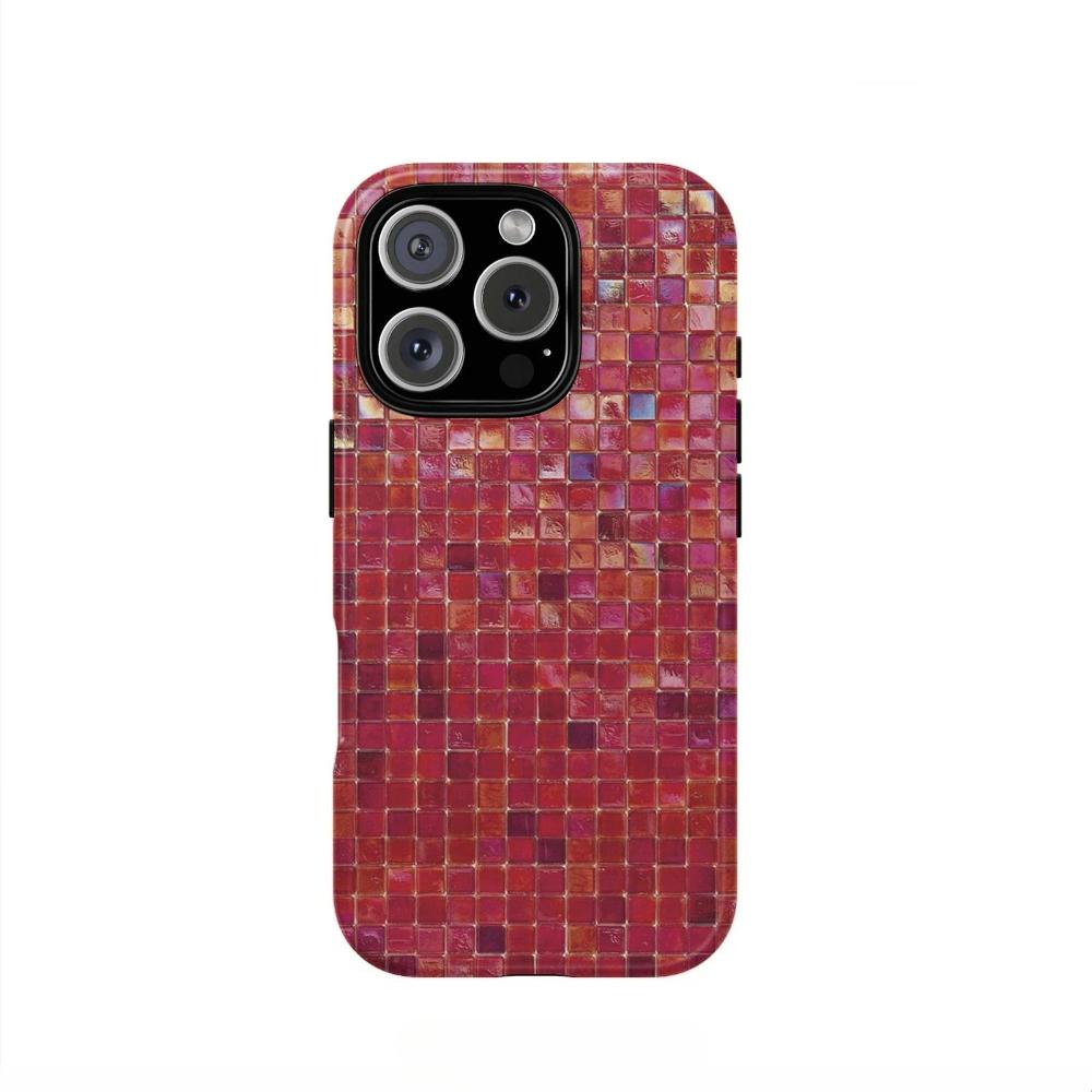 Deep red glass printed pattern phone case suitable for iPhone 17 16 15 14 13 12 11 Pro/Max/Plus anti drop 2-in-1 back cover