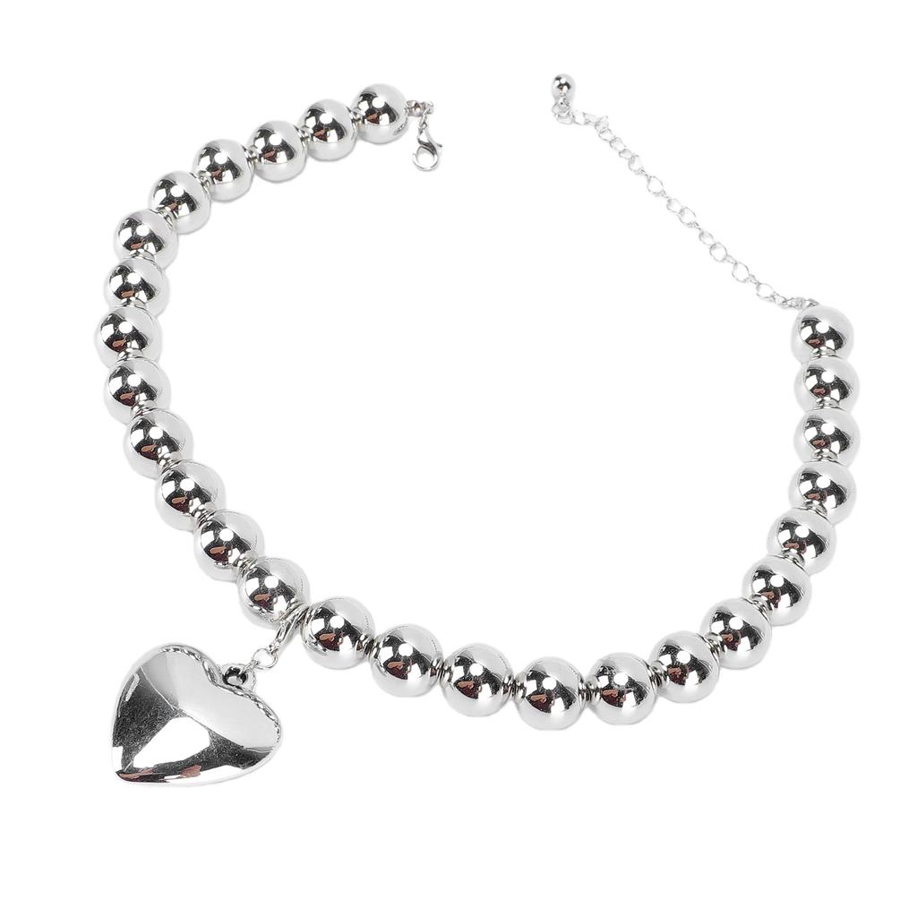 Chunky Heart Pendant Collar Necklace Thick Bold Ball Necklace for Party Anniversary Daily Wear Silver