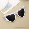 Heart-shaped Rhinestone Wedding Sunglasses for Bride - Pearl Bridal Party Glasses (White)