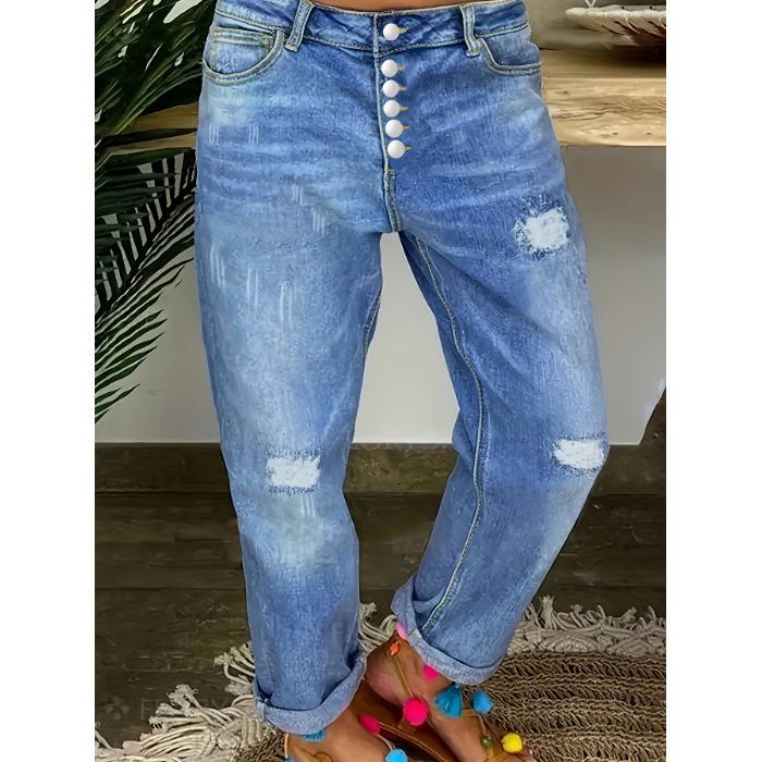 Women s Plus Size High Waist Ripped Stretch Jeans - Street Style 2XL