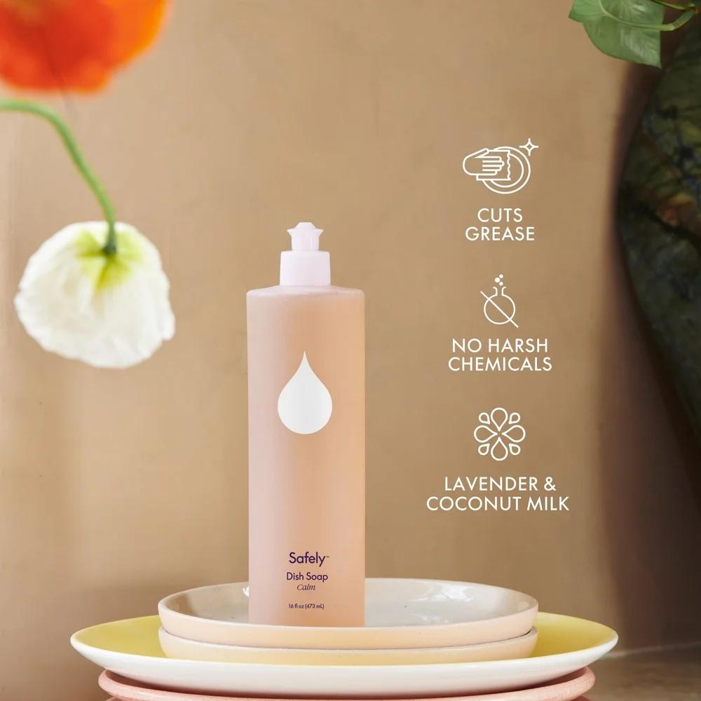 Plant-Based Dish Soap Calm Scent Concentrated Dishwashing Cleaner Gentle On Skin Removes Grease Stains Dishwasher Approved