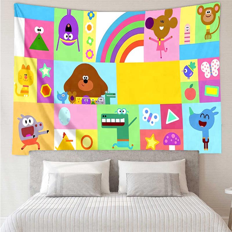 Hey-Duggee Print Tapestry, Backdrop, Easy Setup, Ideal for Bedroom, Office & Living Room, with Aesthetic Wall Hanging Decor.
