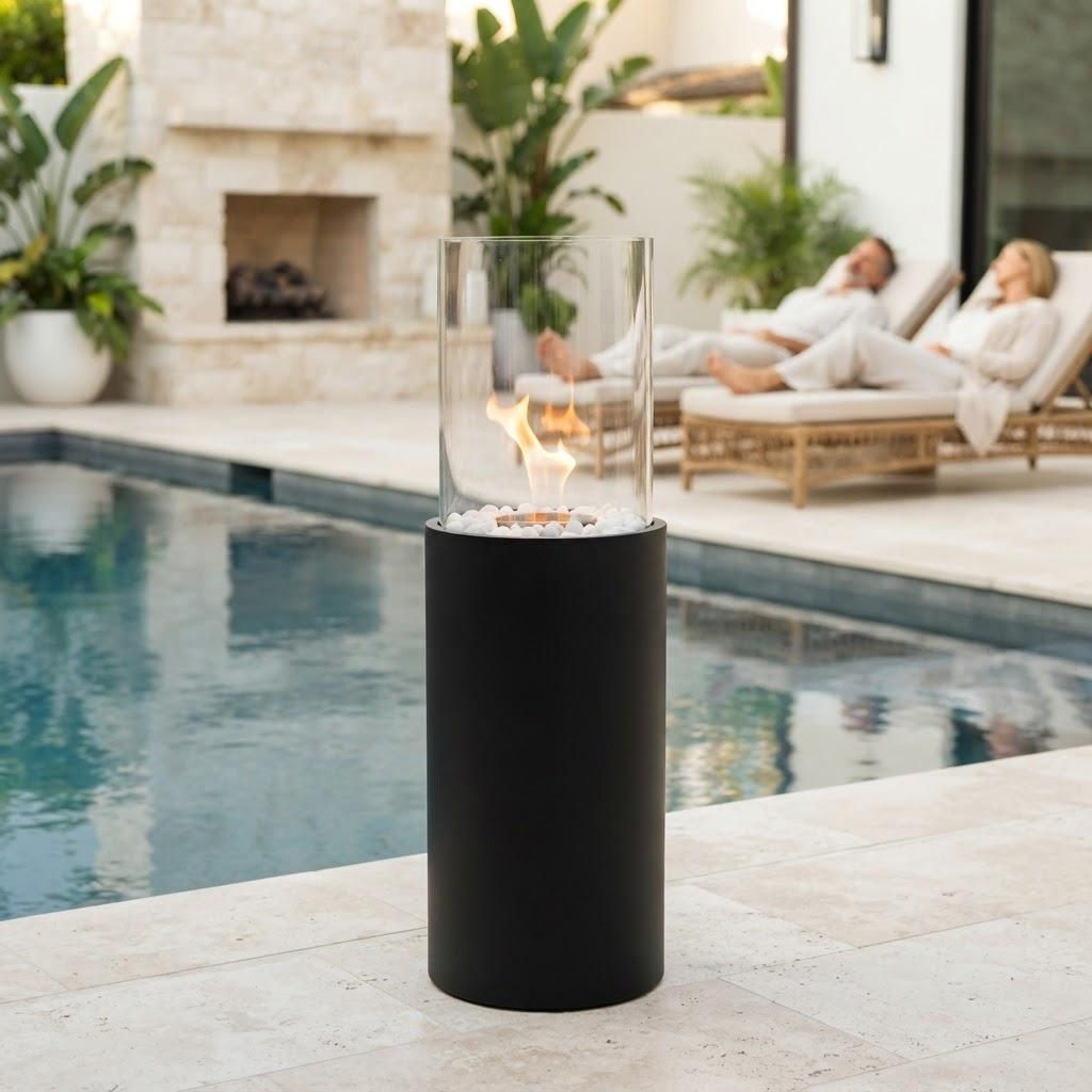 Tall Freestanding Fireplace Indoor Outdoor Metal Smokeless Fire Pit With Tempered Glass for Garden Patio