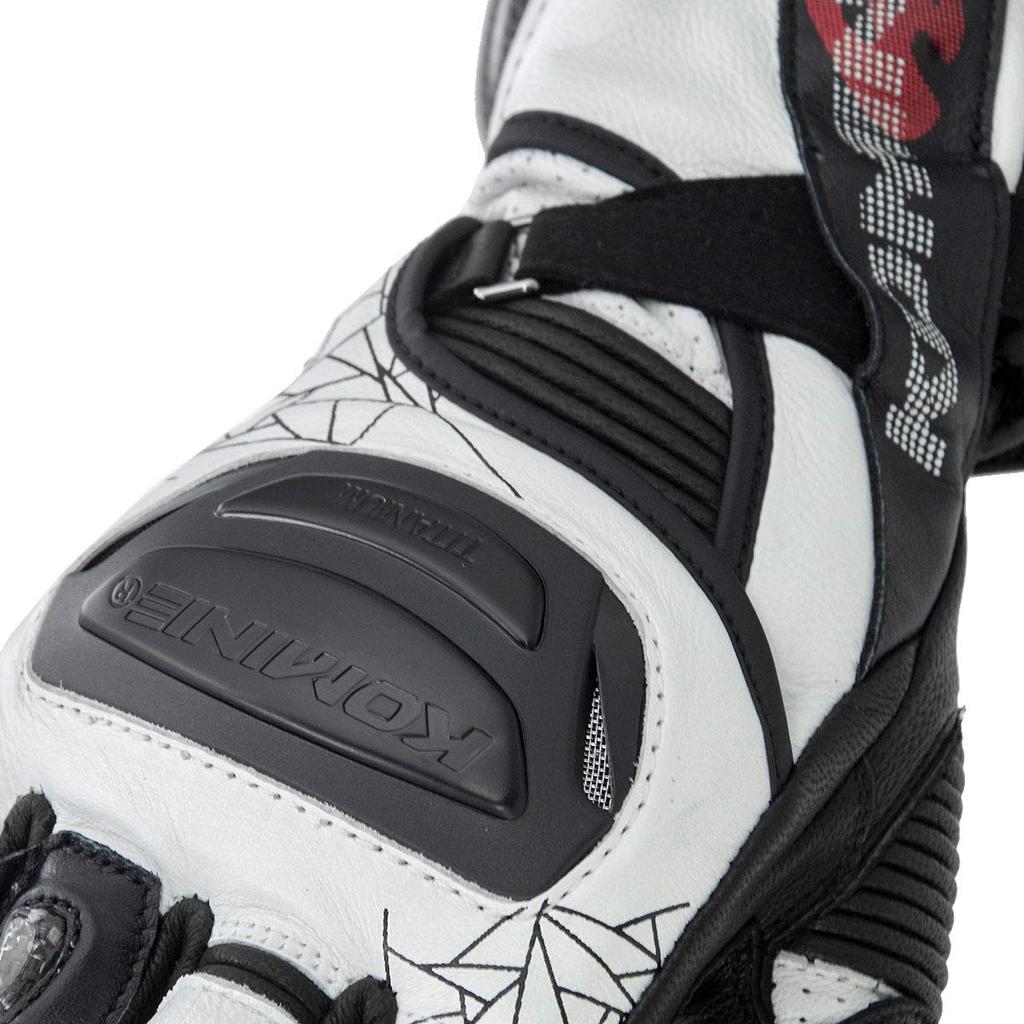 Komine Motorcycle Titanium Racing Size for and Made with Genuine Carbon and Stretch Titanium Gloves, White/Black, 2XL, GK-235 12969, Spring, Summer,