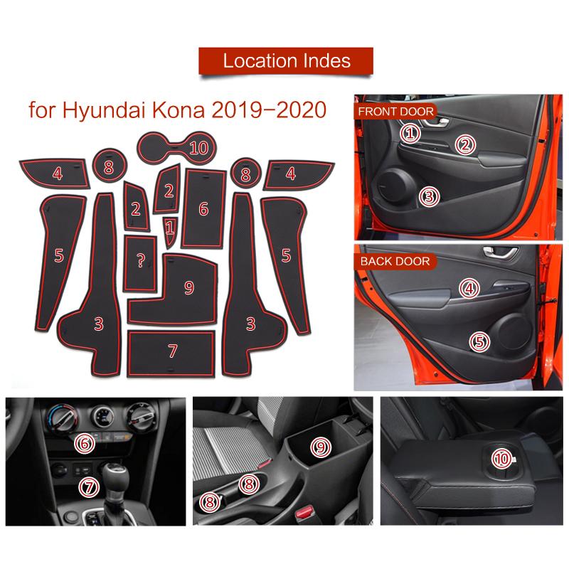 Smabee Anti-Slip Gate Slot Cup Mat for Hyundai Kona 2019 - 2022 Door Groove Pad Rubber Non-Slip Pad Interior Accessories