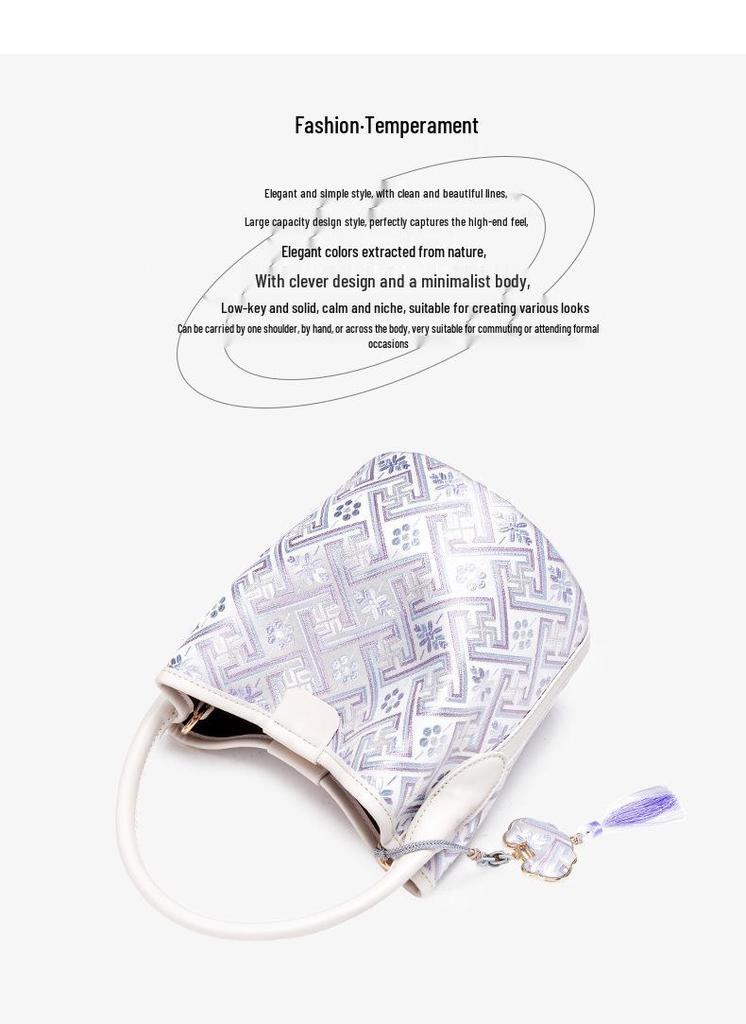 Guangxi Zhuang Brocade Women's Large Capacity Soft Leather Bucket Tote Bag - 2026 New Design