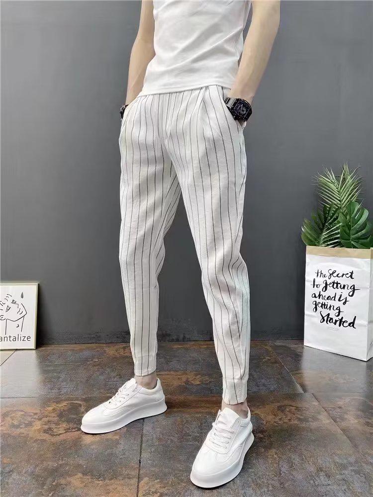 2023 Autumn Men's Striped Slim Fit Tapered Casual Nine-Point Pants - Trendy Internet Celebrity Style