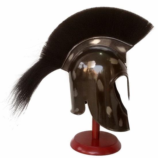 Halloween Medieval Knight Spartan Troy Achilles Armor Helmet Black Plume with Stand